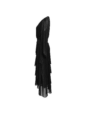Maje Maje Tiered Metallic Knitted Midi Dress in Black Polyester (view 2)