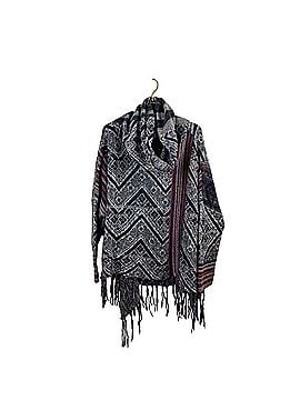 Free People Blue Oversized Fringe Trim Striped Be The One Poncho (view 1)