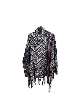 Free People Blue Oversized Fringe Trim Striped Be The One Poncho (view 2)