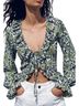 Zara Floral Green White Black Long Sleeve Blouse Size S - photo 1