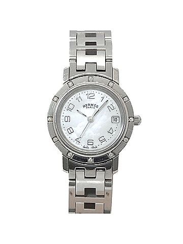 Hermès Hermes Clipper Nacre CL4 230 Women's Watch, 12-Diamond Bezel, White Shell, Quartz Watch. (view 1)