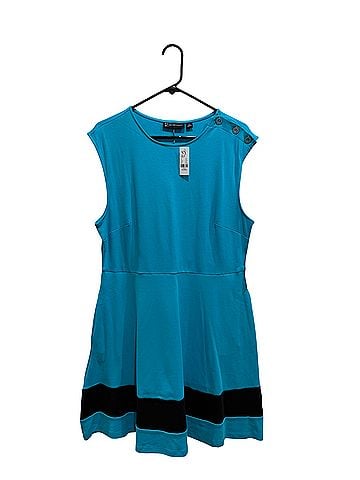 New York & Company Contrast Stripe Shoulder Button Flare Casual Dress (view 1)