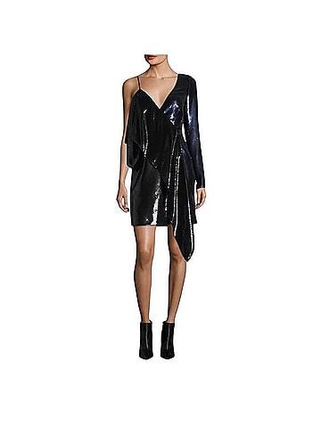 Diane von Furstenberg Sequin One Shoulder Ruffle Mini Dress Cocktail Dress (view 1)