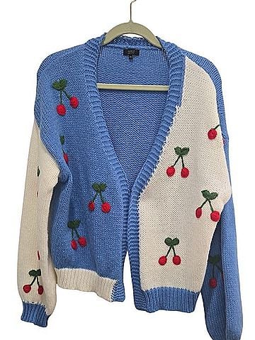Debut Blue &amp; White Cherry Motif Open Cardigan Cardigan (view 1)