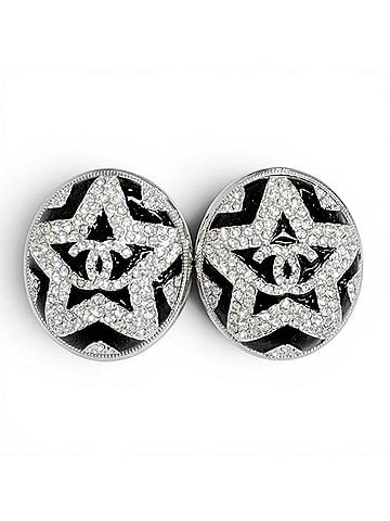 Chanel CHANEL A23K Coco Mark Star Rhinestone Earrings, Silver &amp; Black, Made in France, Women's, Comes with Box, Highly Recommended! (view 1)