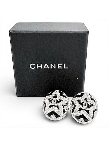 Chanel CHANEL A23K Coco Mark Star Rhinestone Earrings, Silver &amp; Black, Made in France, Women's, Comes with Box, Highly Recommended! (view 2)