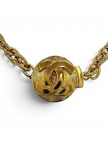 Chanel CHANEL Vintage Metal Coco Mark Twist Chain Necklace, Gold, Women's Accessory, with Box (view 1)