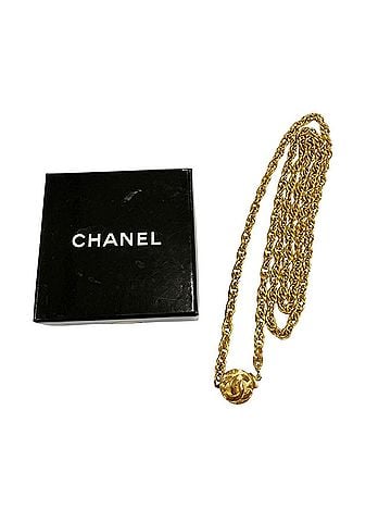 Chanel CHANEL Vintage Metal Coco Mark Twist Chain Necklace, Gold, Women's Accessory, with Box (view 2)