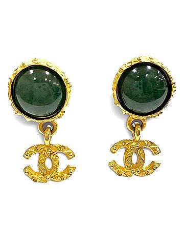 Chanel CHANEL Vintage 96A Gripoix Coco Mark Swing Earrings, Green with Gold Hardware, Made in France, Women's. (view 1)