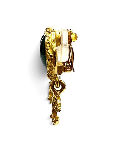 Chanel CHANEL Vintage 96A Gripoix Coco Mark Swing Earrings, Green with Gold Hardware, Made in France, Women's. (view 2)