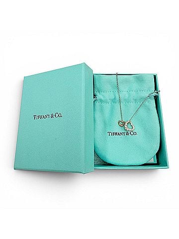 Tiffany & Co. TIFFANY&amp;Co. Tiffany &amp; Co. Elsa Peretti Double Open Heart Extra Mini Necklace AG925 AU750 (YG) Silver Yellow Gold Weight 2.4g Women's Comes with Box and Dust Bag (view 2)