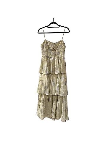 Self-Portrait Metallic Midi Tiered Cocktail Dress (view 2)