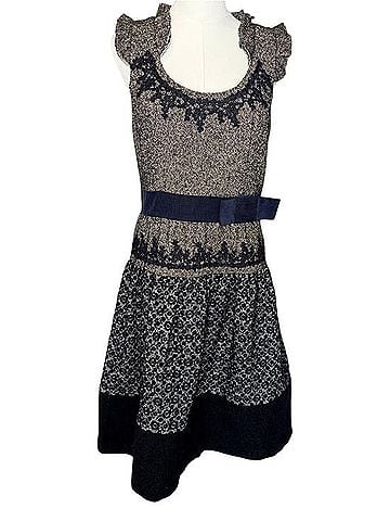 Tocca Vintage Gray Tweed A Line Black Lace Dress Active Dress (view 1)