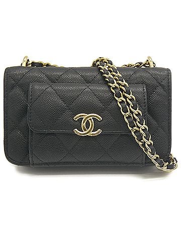 Chanel CHANEL Matelassé Chain Clutch Shoulder Bag, Caviar Leather, Coco Mark, Black AP2831 (view 1)