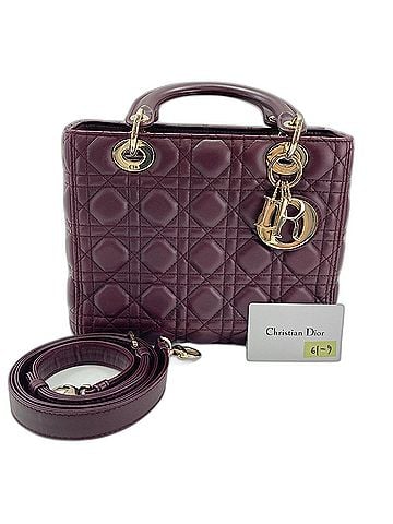 Christian Dior Christian Dior Lady 2-Way Handbag, Lambskin, Wine Red (view 1)
