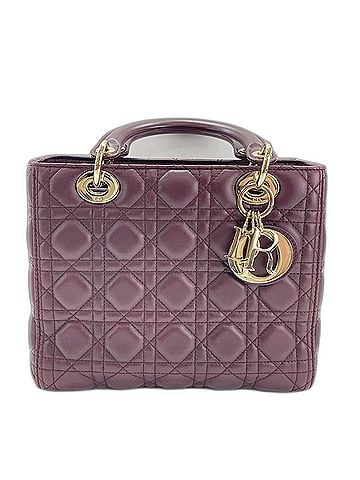 Christian Dior Christian Dior Lady 2-Way Handbag, Lambskin, Wine Red (view 2)