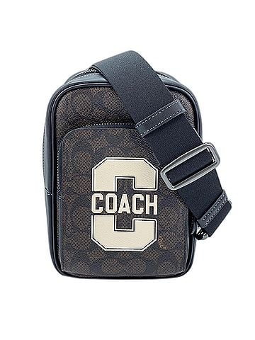 Coach Coach Racer Sling Pack Signature Canvas Body Bag Brown (view 1)