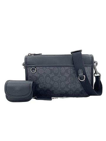 Coach Coach Heritage Convertible Crossbody Signature Canvas 2-Way Shoulder Bag, Black (view 1)