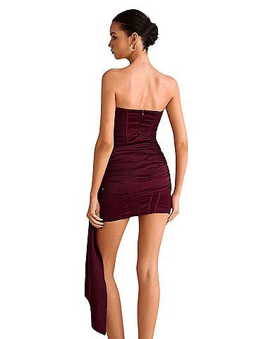 Mica Burgundy Corset Drape Mini Cocktail Dress (view 2)