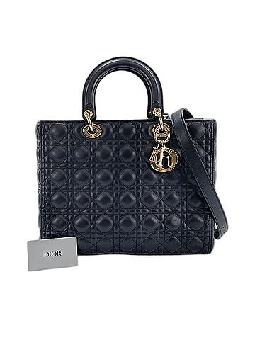 Christian Dior Christian Dior Lady Large 2-Way Handbag, Leather, Black (view 1)
