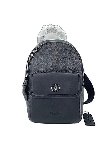 Coach Coach Small Turnlock Sling Pack Signature Canvas Body Bag Black (view 1)