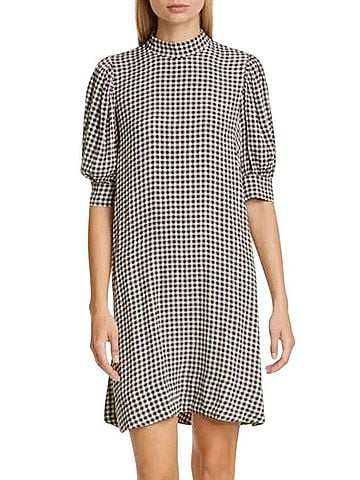 Ganni Gingham Check Print Viscose Crepe Mini Dress Casual Dress (view 1)
