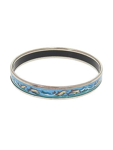 Hermès Hermes Email PM Dolphin Metal Silver Blue Bangle Bracelet 0165HERMES (view 2)