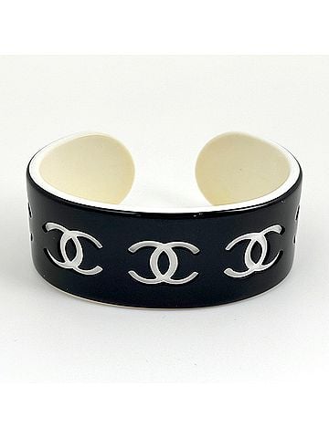 Chanel Chanel Coco Mark Bangle Bracelet, Plastic, Black, Women's (view 2)