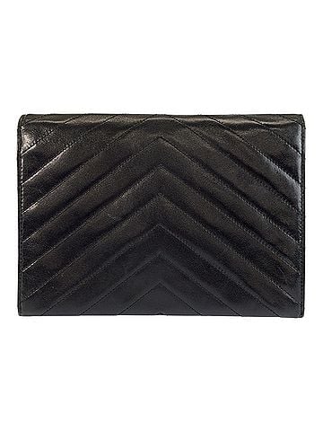 Yves Saint Laurent YVES SAINT LAURENT Vintage V-stitch Black Leather Clutch Bag (Second Bag) for Women (view 2)