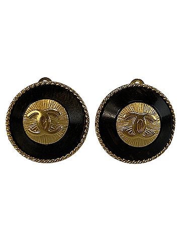 Chanel CHANEL Coco Mark Black Gold Wood Plated Earrings for Women (view 1)