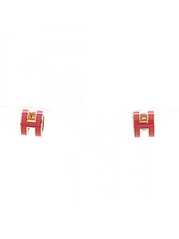 Hermès Hermes Mini Pop H Earrings, Gold Plated (GP), Women's, Gold/Pink Tones (view 1)