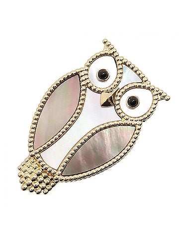 Van Cleef & Arpels Van Cleef &amp; Arpels Lucky Animals Owl Clip Brooch, 18K (Yellow Gold), Onyx, Mother-of-Pearl, Women's, Gold, Black, White, VCARP2AV00 (view 1)