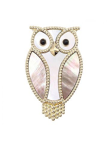 Van Cleef & Arpels Van Cleef &amp; Arpels Lucky Animals Owl Clip Brooch, 18K (Yellow Gold), Onyx, Mother-of-Pearl, Women's, Gold, Black, White, VCARP2AV00 (view 2)