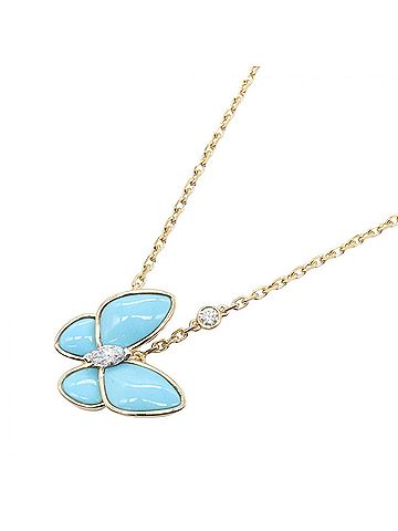 Van Cleef & Arpels Van Cleef &amp; Arpels De Papillon Turquoise Necklace (2PD) - 18K Yellow Gold with Diamonds and Women's Gold, Blue, Clear Tones VCARP7UP00 (view 1)