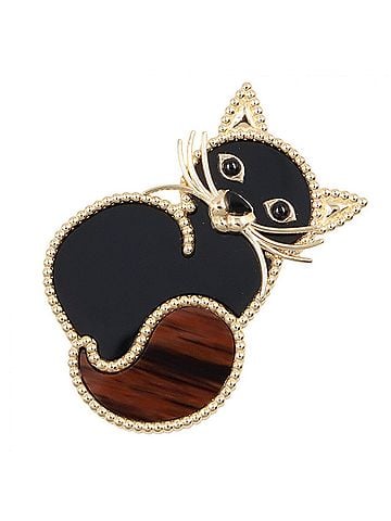Van Cleef & Arpels Van Cleef &amp; Arpels Cat Brooch, Onyx and Obsidian 18K (Yellow Gold), Obsidian, Women's, Gold, Black, Brown, VCARP7UM00 (view 1)