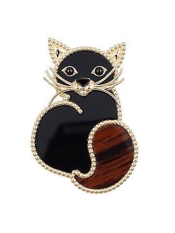 Van Cleef & Arpels Van Cleef &amp; Arpels Cat Brooch, Onyx and Obsidian 18K (Yellow Gold), Obsidian, Women's, Gold, Black, Brown, VCARP7UM00 (view 2)