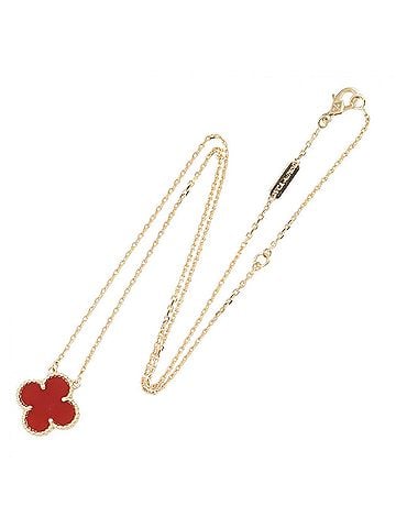 Van Cleef & Arpels Van Cleef &amp; Arpels Vintage Alhambra Necklace, 18K (Yellow Gold), Carnelian, Women's, Gold/Red Tone, VCARD38500 (view 2)