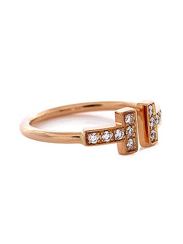 Tiffany & Co. T Wire Ring 18K Rose Gold with Diamonds (view 2)