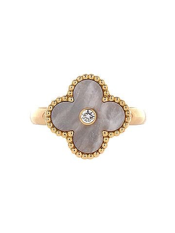 Van Cleef & Arpels Vintage Alhambra Ring 18K Yellow Gold with Mother of Pearl and Diamond (view 1)