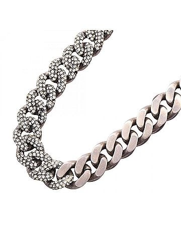 Yves Saint Laurent Yves Saint Laurent Saint Laurent Paris Metal Curb Chain Necklace - Gold Plated (GP) Rhinestone Silver Tone Men's &amp; Women's (view 1)