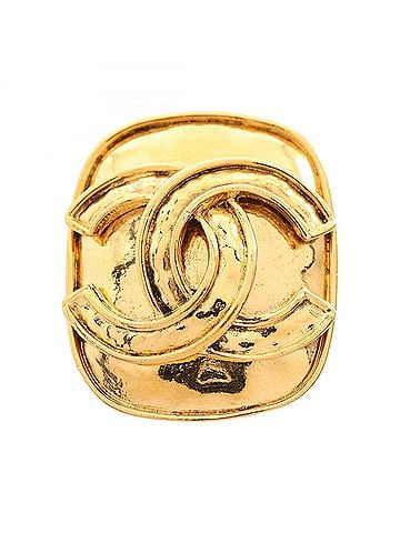 Chanel Chanel Coco Mark Rectangle Brooch, Gold Plated (GP), Women's, Tone (view 1)
