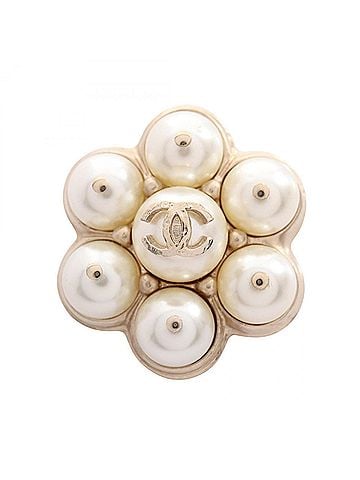 Chanel Chanel Coco Mark Brooch Accessory, Gold Plated (GP), Faux Pearl, Women's, Gold/White Tones (view 1)