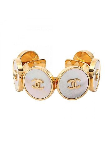 Chanel Chanel Coco Mark Bangle Accessory, Gold Plated (GP), Shell, Women's, Gold/White Tones (view 1)