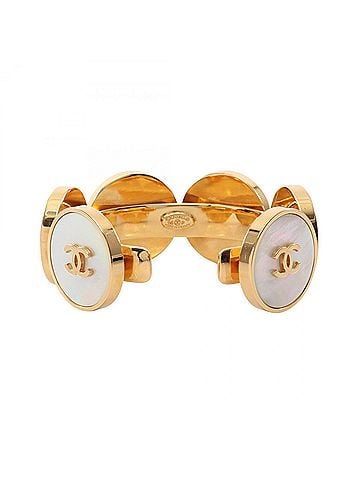 Chanel Chanel Coco Mark Bangle Accessory, Gold Plated (GP), Shell, Women's, Gold/White Tones (view 2)