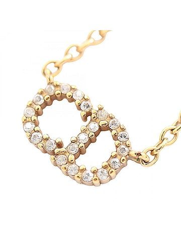 Christian Dior Christian Dior Dior CD Logo Necklace, Gold Plated (GP) Rhinestone Women's, Tone, Clear Tone (view 1)