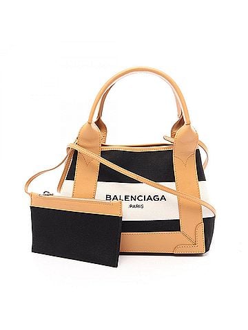 Balenciaga Balenciaga Navy Cabas XS 2-Way Handbag, Canvas and Leather, Women's, Black, White, Brown, 390346 (view 1)