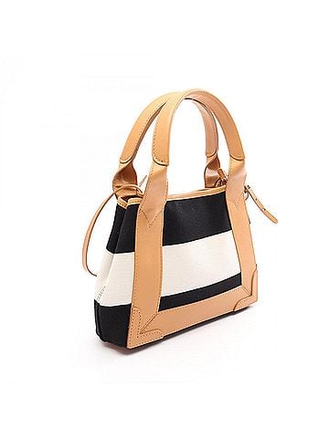 Balenciaga Balenciaga Navy Cabas XS 2-Way Handbag, Canvas and Leather, Women's, Black, White, Brown, 390346 (view 2)
