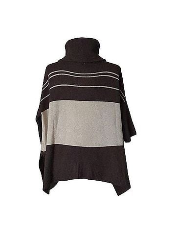 360 Cashmere Cozy Striped Oversized Turtleneck Sweater Poncho (view 2)
