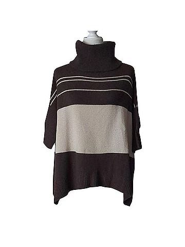 360 Cashmere Cozy Striped Oversized Turtleneck Sweater Poncho (view 1)