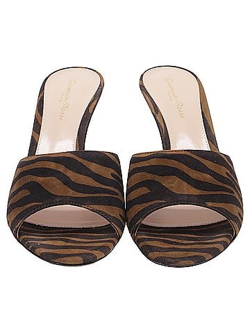 Gianvito Rossi Gianvito Rossi Zebra-Print Heeled Mules in Brown Suede (view 2)